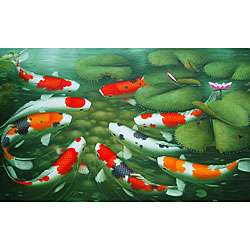 Oil on Canvas Large Koi Fish Painting (Indonesia)  Overstock