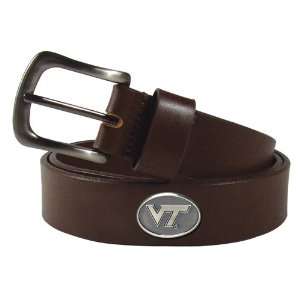  Virginia Tech Hokies NCAA Casual Brown Leather Belt w/ Four Gun 
