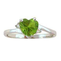   Gold August Birthstone Peridot and Diamond Heart Ring  Overstock