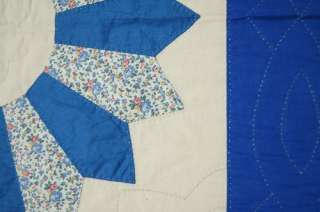 Large 30s Blue & White Dresden Plate Antique Quilt  