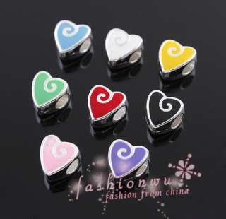 30 Pcs SilverPlate Cute Heart Enamel Bead Fit Bracelet1  