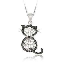 Sterling Silver Black Diamond Accent Filigree Cat Necklace  Overstock 
