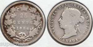 1886 Canadian Silver Quarter 25 cents Very Good Coin  