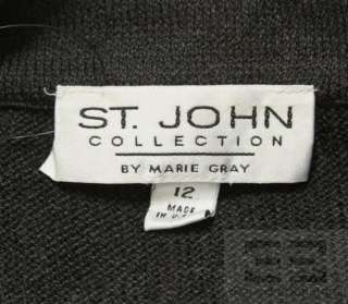 St. John Collection 3pc Charcoal Grey Knit Jacket, Shell & Skirt Suit 