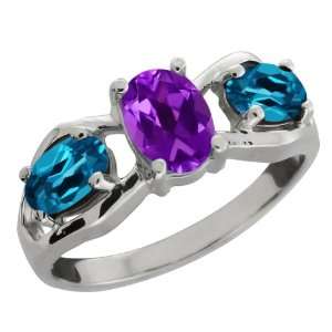 85 Ct Oval Purple Amethyst and London Blue Topaz Sterling Silver 