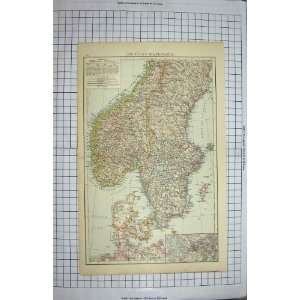    BACON MAP 1894 SCANDINAVIA NORWAY SWEDEN DENMARK: Home & Kitchen
