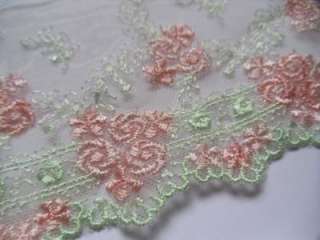 Exquisite Light Green / Pink Embroidered Trims Lace 2 Yard (T140 