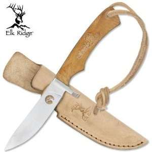  Elk Ridge 8 HUNTING KNIFE, BONE HDL W/LTR SHEATH. Sports 