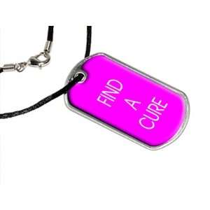  Find a Cure   Military Dog Tag Black Satin Cord Necklace 