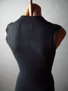 Black sleeveless V neck sweater dress in a luxurious angora wool blend 