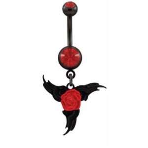 Red Rose w/ Black Thorns Tattoo inspired Dangle Belly button Navel 