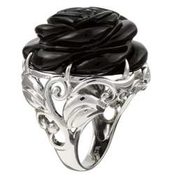 Meredith Leigh Sterling Silver Onyx Rose Cut Ring  