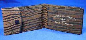 1925 Bank Promo Leather Wallet Zebra Berks Trust PA Vtg  