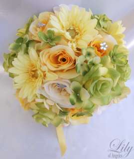   Bridal Bouquet Set Decoration Package Silk Flowers YELLOW GREEN  