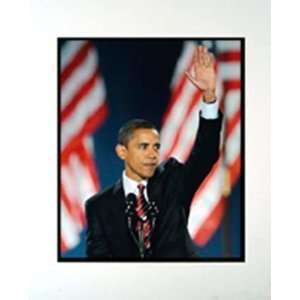  Barack Obama Waving with Flags 11 x 14 Photograph in a 