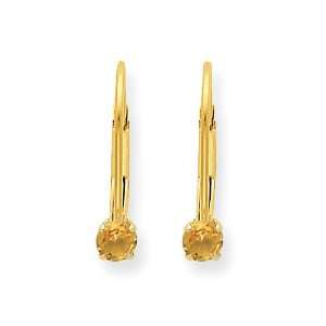    14k Gold 3mm Genuine Citrine (Nov) Leverback Earrings: Jewelry
