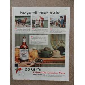 Corbys Whiskey ,Vintage 40s full page print ad (horse/golf/train 