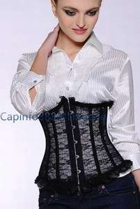 Elegant Black Ruffle Underbust Corset Buster S M L XL 2XL UB03  