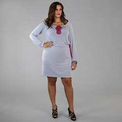 Charle Marikina Womens Plus Size Grey Drawstring Boatneck Dress 