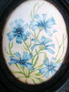 VICTORIAN OVAL FRAME WITH WATER COLOR 1870 80  