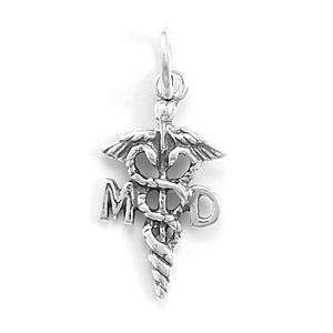  Medical Doctor Caduceus MD Charm Sterling Silver Jewelry