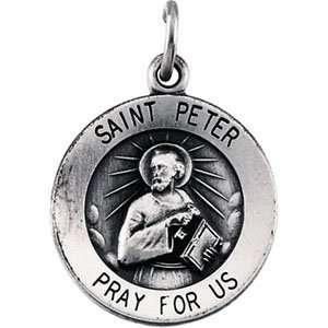    Sterling Silver 15.00 MM St. Peter Medal W/ 18 Inch Chain Jewelry
