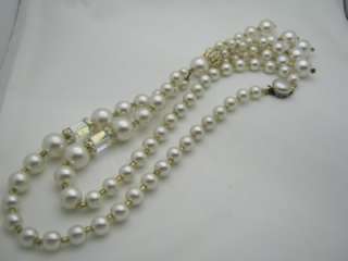 Vintage Pearl Bead Tassel Pendant Necklace Hexagon  
