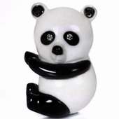 White Chalcedony & Black Onyx Carved Panda Brooch
