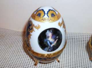 Egg Trinket Box Vecceli Italy Porcelain Footed VINTAGE  
