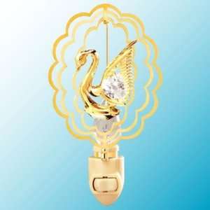  Swan In Oval 24k Gold/Crystal Night Light