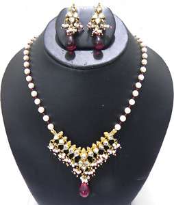 India Gold Plated Pearl Polki Pendent Kundan Belly dance Set  