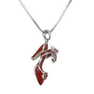  Red High Heel Shoe Charm Pendant Necklace Jewelry