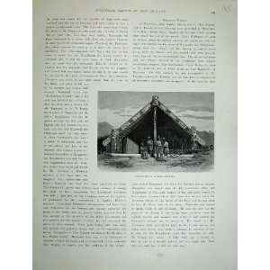   1886 New Zealand View Carved House King Country People