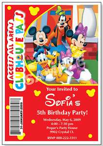 10 Mickey Mouse Clubhouse Pass Personalized Invitations  