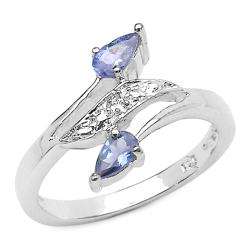 Sterling Silver Pear cut Tanzanite Bypass style Ring  