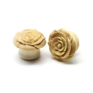 Urban Star Organic Hand Carved Wood White Rosebud Flower 