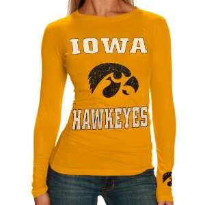  Iowa Hawkeyes Ladies Gold Distressed University Long 