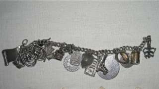   Sterling Silver 1950s Charm Bracelet W/ 22 Charms USA & Europe  