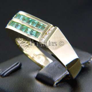 Emerald Diamonds 14K YG Solid Gold Mens Ring r00221  