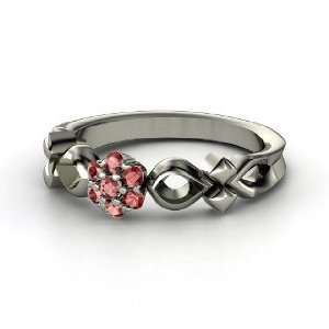  Corsage Ring, 14K White Gold Ring with Red Garnet Jewelry