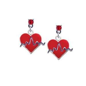  Red Heart with Rhythm Line Red Swarovski Charm Earrings 