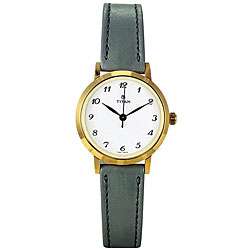Titan Womens White Dial Grey Leather Strap Watch  Overstock