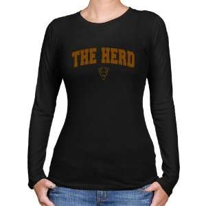 Marshall Thundering Herd Ladies Black Logo Arch Long Sleeve Slim Fit T 
