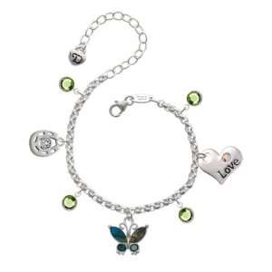Small Shell Inlay Butterfly Love & Luck Charm Bracelet with Peridot 