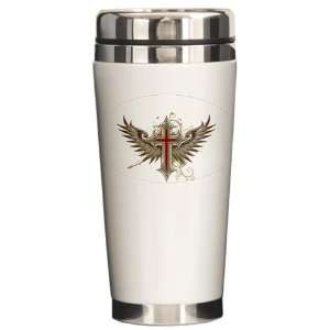  Ceramic Travel Drink Mug Modern Angel Winged Cross 