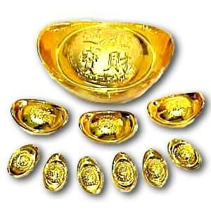 Gold Ingot Collection   Ten Multi sized Chinese Sycees for Wealth Feng 