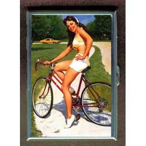 PIN UP GIRL BICYCLE FINE ART ID Holder, Cigarette Case or Wallet MADE 
