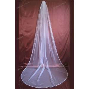  Cathedral Length Simple Satin Ribbon Hem Bridal Wedding Veil: Beauty