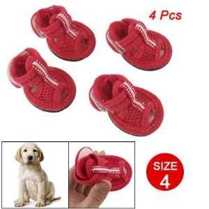   Pet Dog Red Mesh Vamp Nonslip Soles Sandals Shoes Size 4