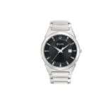   Stainless Steel Watch with Domed Crystal, Black Dial, & Calendar